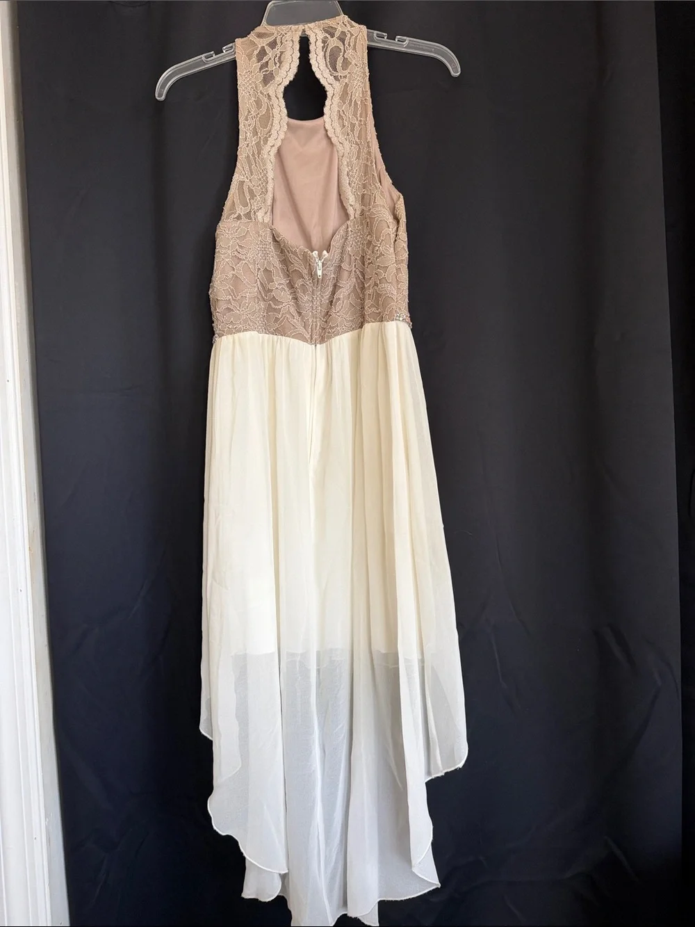 Girls' High-Low Lace Bodice Dress in Beige and Cream